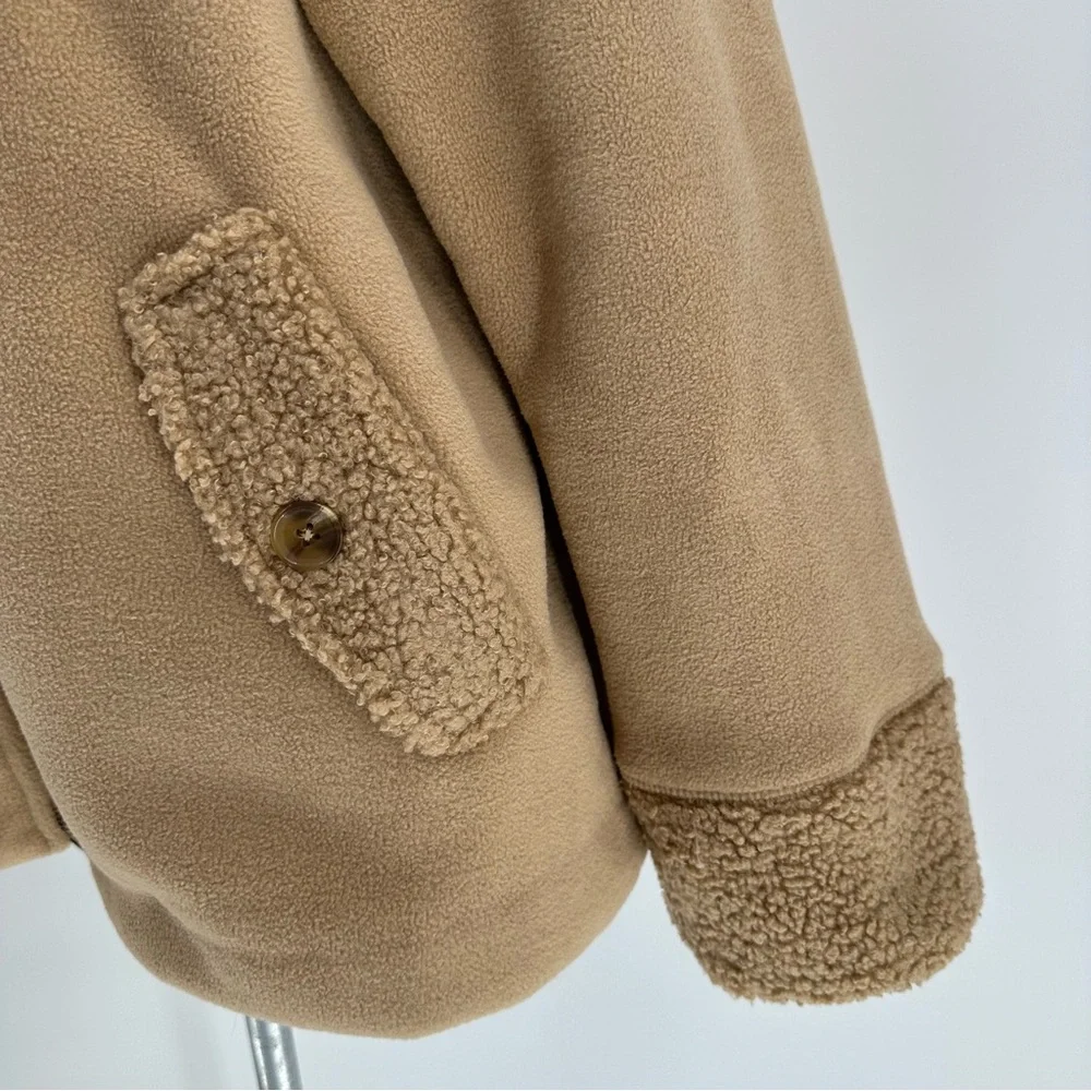 Banana Republic Women's SHERPA BOMBER JACKET Sz L Oversized Snap Pockets… - Picture 5 of 17